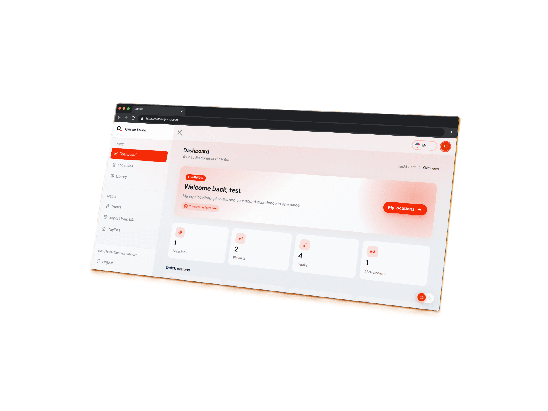 Qaissar Sound web dashboard